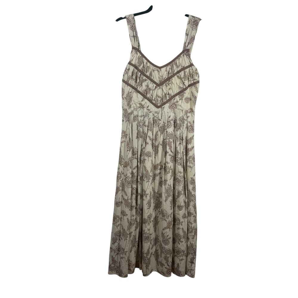 Vestique Dress Women M NWT Cream Brown Lace Cottage Floral Midi Spring Garden